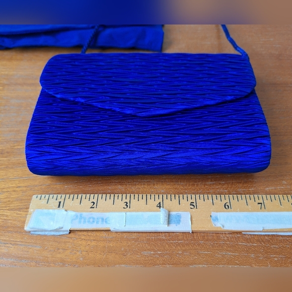 Courtenay Satin Bag Opera Gloves Evening Clutch Royal Blue Formal Prom Vintage - Picture 8 of 15